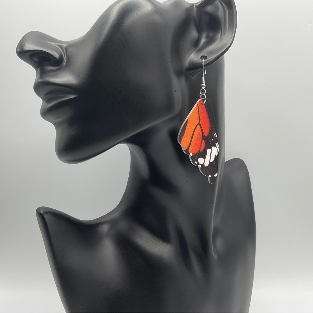 Butterfly Wing Earrings Dangle Hook Colorful Boho Festival Beach Monarch Gift - Picture 2 of 6
